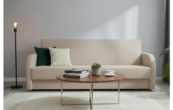 Wersalka Marcin olimp 01 kremowy na sprężynach z funkcją spania i pojemnikiem